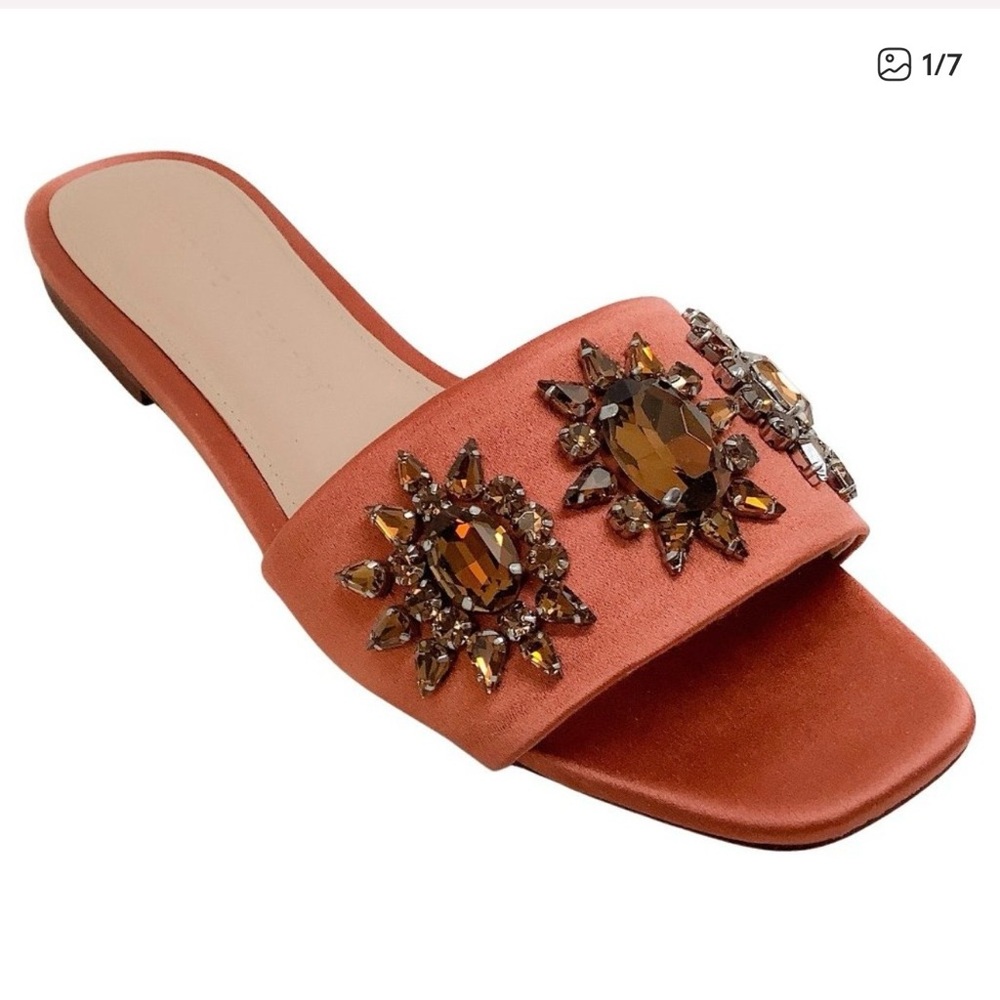 Veronica Beard Redwood Maggie Slides with Crystal Embellishments Size 6.5